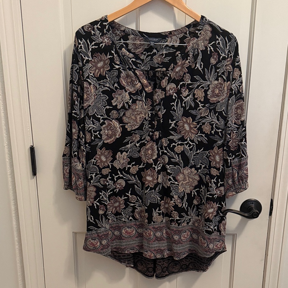 Lucky Brand Black and Brown Floral Blouse